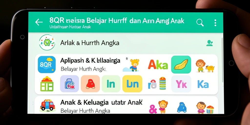 Tampilan antarmuka <strong>8QR</strong> yang interaktif untuk belajar huruf dan angka.
