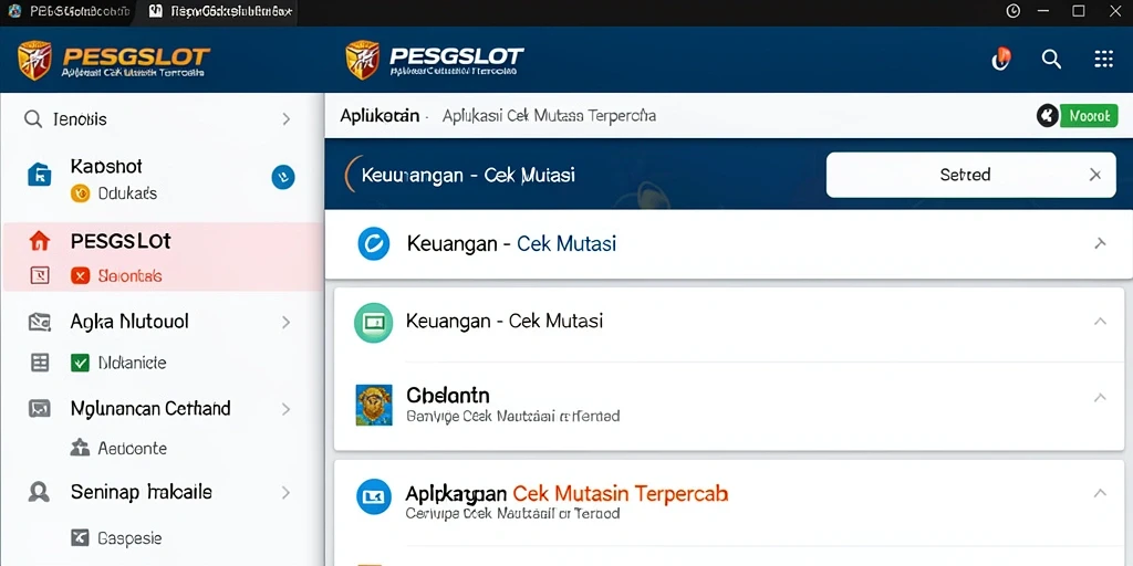 Tampilan antarmuka utama PESGSLOT menampilkan fungsi Cek Mutasi yang intuitif.